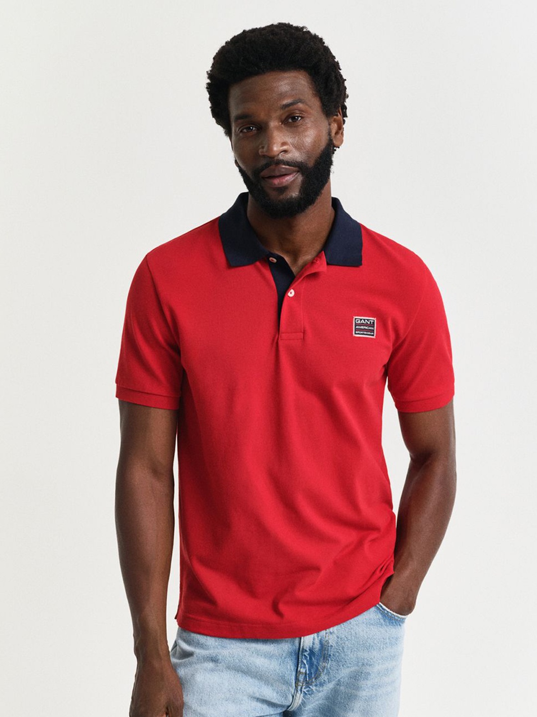 

Gant Men Solid Collared Short Sleeves Polo T-Shirt, Red