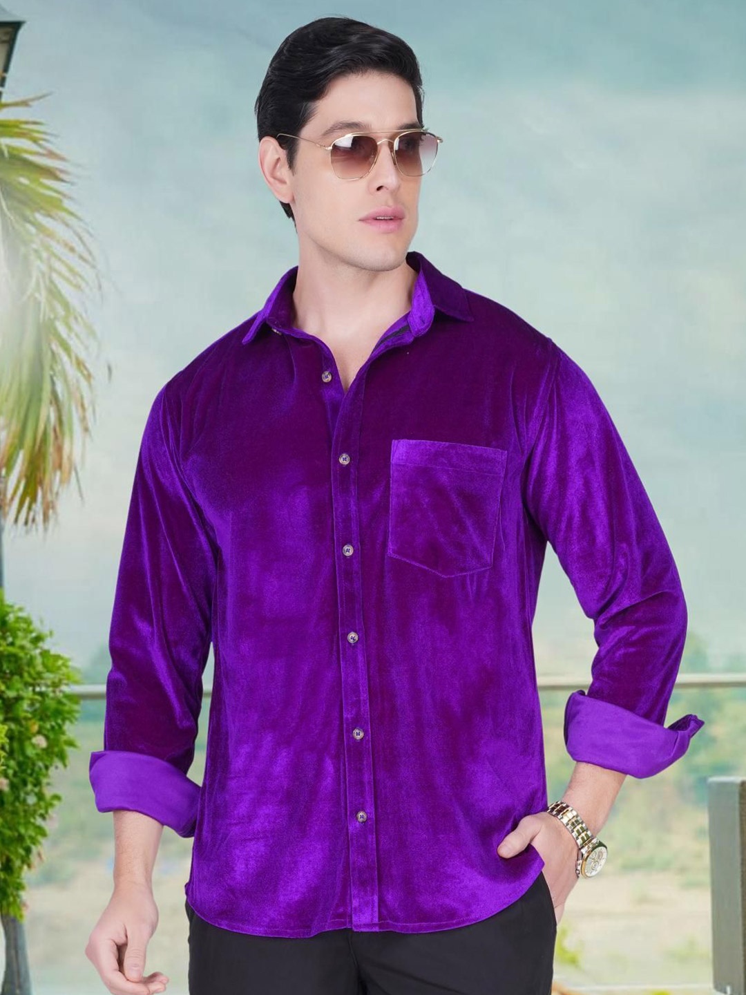 

RANJ Men Comfort Opaque Party Shirt, Purple