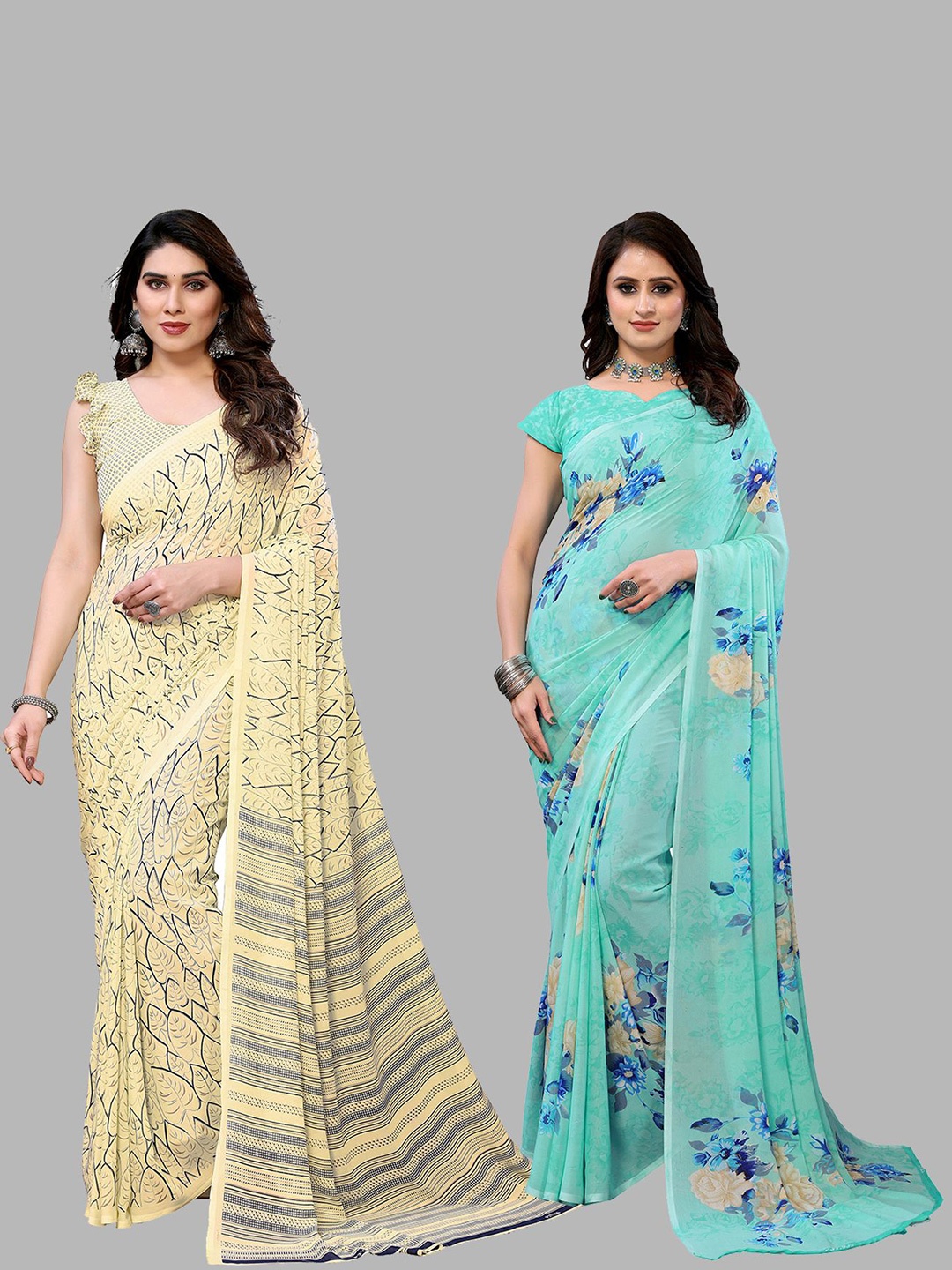 

Moda Rapido Floral Poly Georgette Saree, Blue