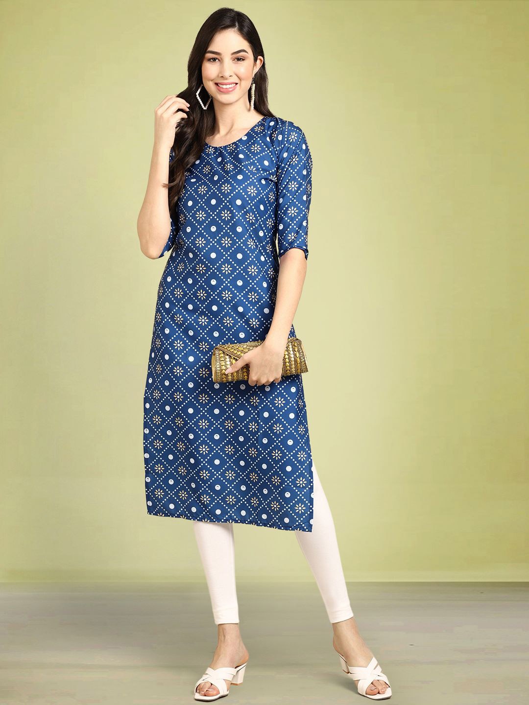 

Moda Rapido Floral Printed Round Neck Straight Kurta, Blue