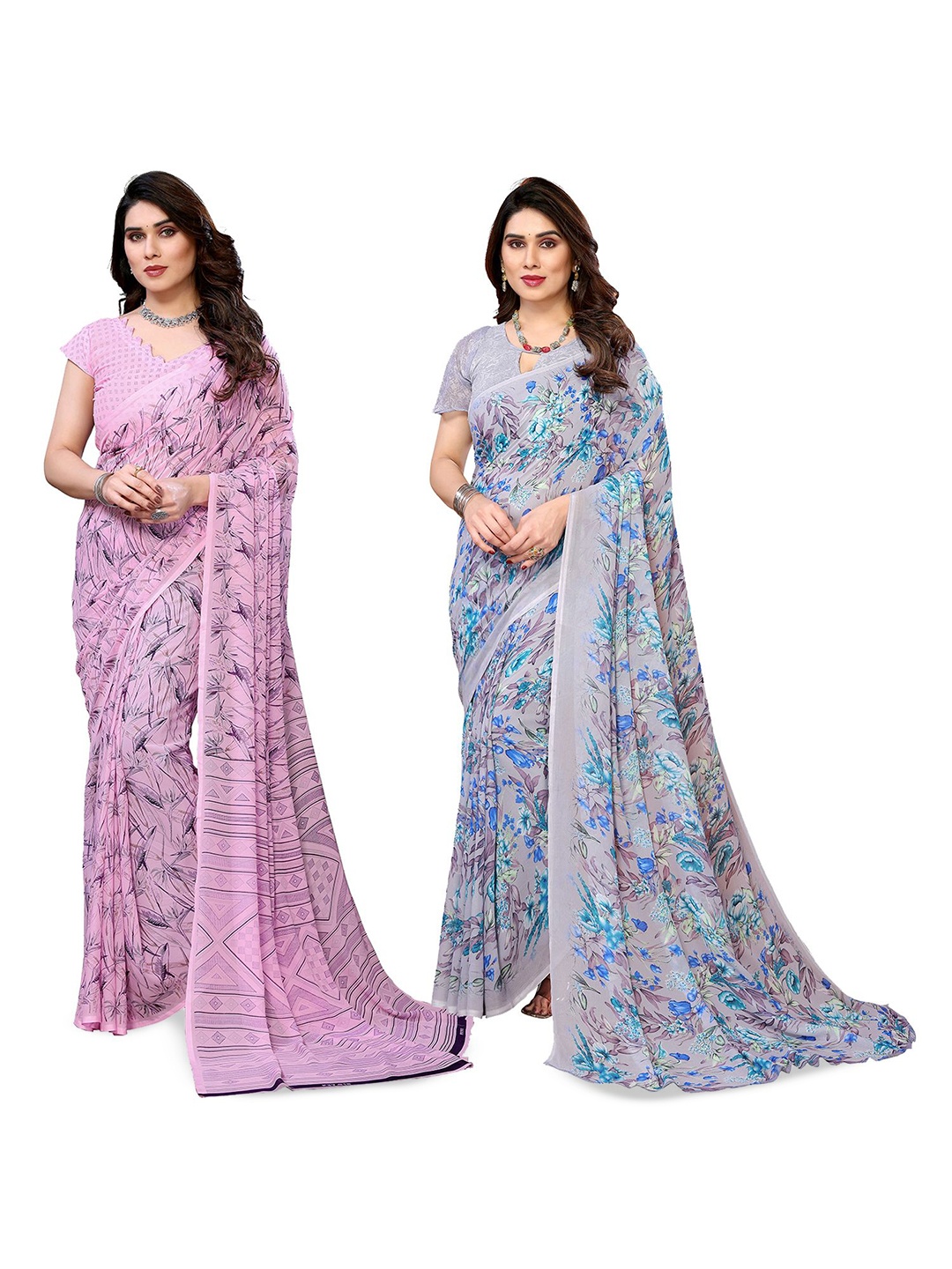 

Moda Rapido Floral Poly Georgette Saree, Pink