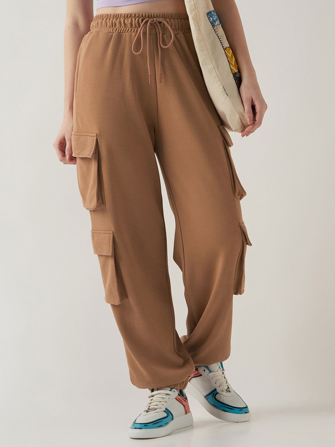 

Bewakoof Air 1.0 Women's Super Loose Fit Cargo Joggers, Brown