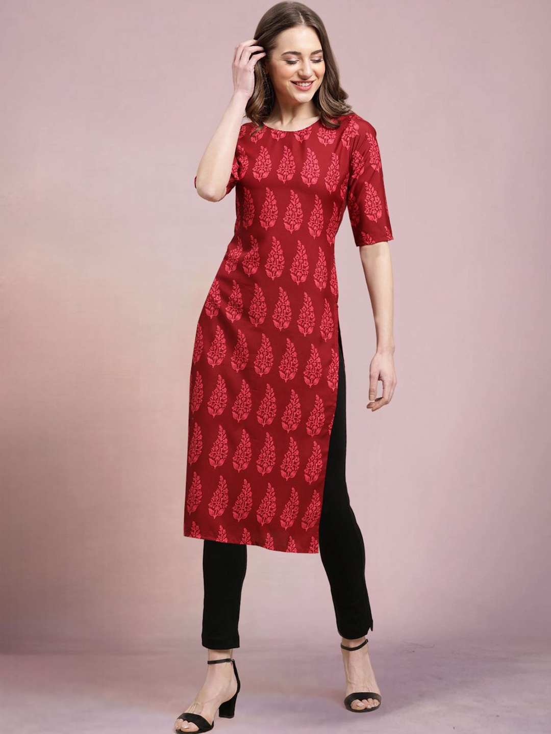 

Moda Rapido Printed Straight Kurta, Red