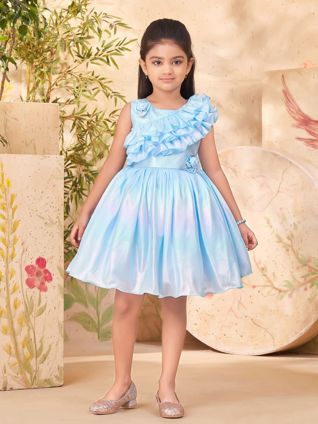 

HERE&NOW Floral Flutter Sleeve Fit & Flare Dress, Turquoise blue