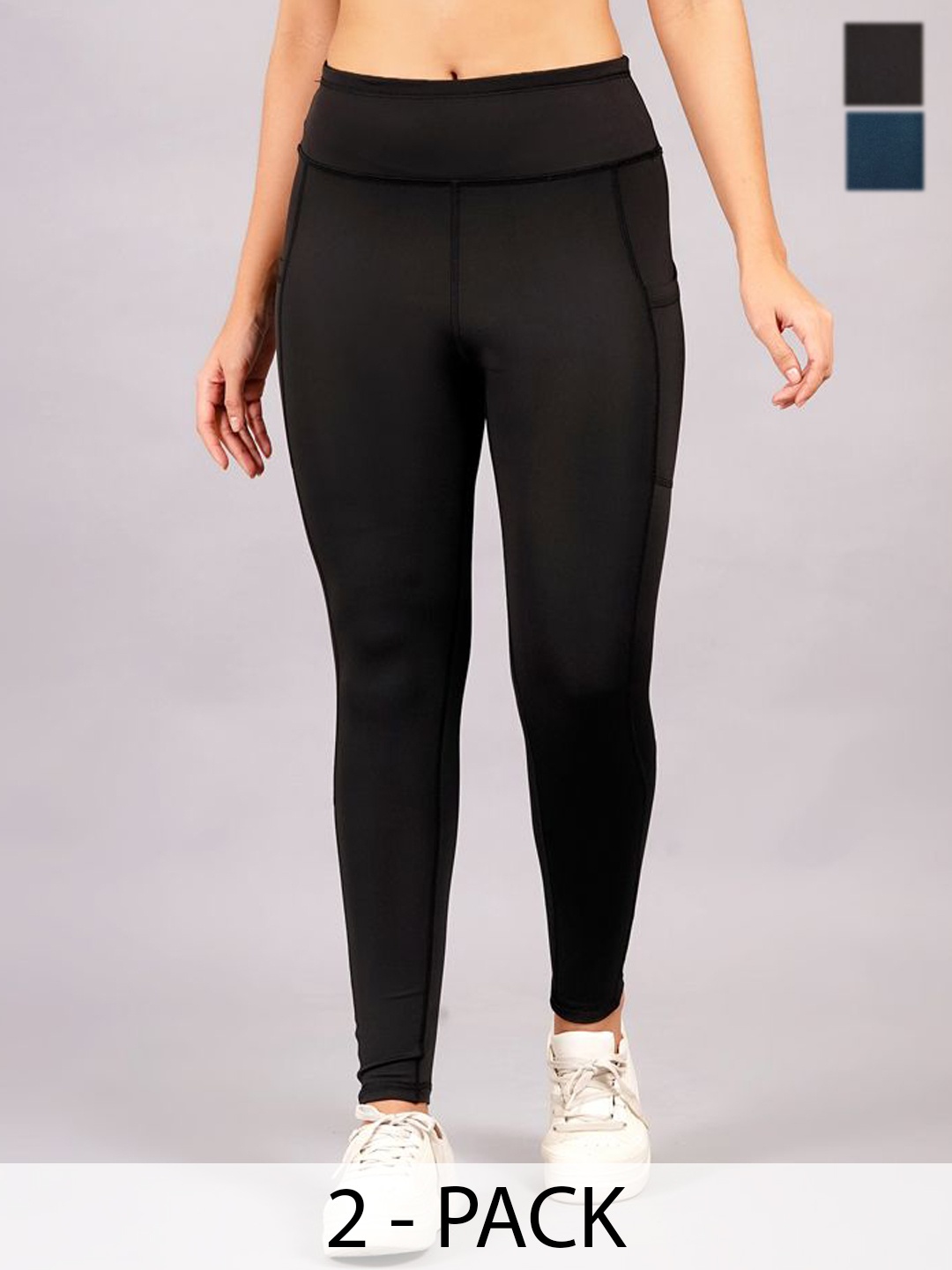 

NEVER LOSE Women Pack Of 2 High-Rise Ankle-Length Tights, Black