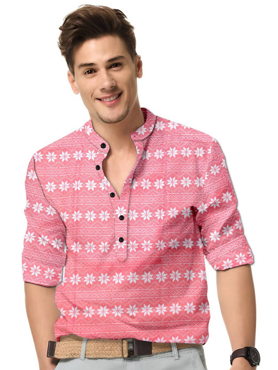 

ISUEL FAB Men Opaque Striped Formal Shirt, Pink