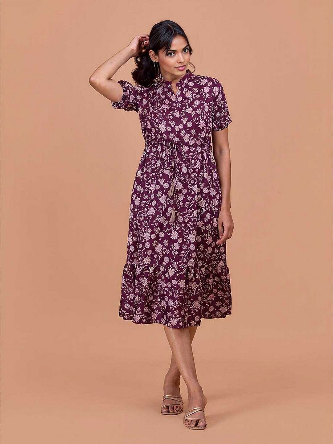 

DressBerry Ethnic Motifs Print Fit & Flare Midi Dress, Purple