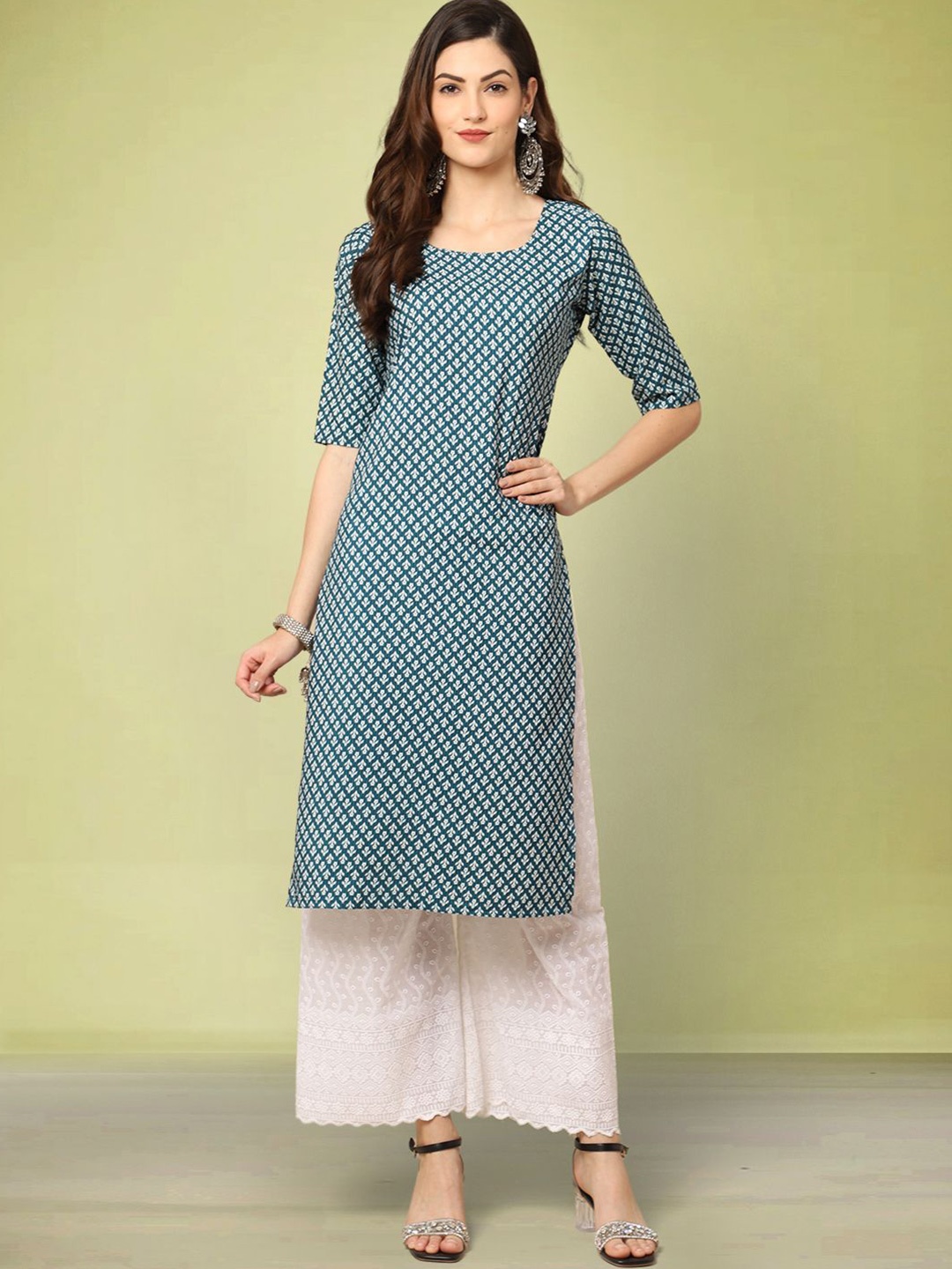 

Moda Rapido Floral Printed Round Neck Straight Kurta, Blue