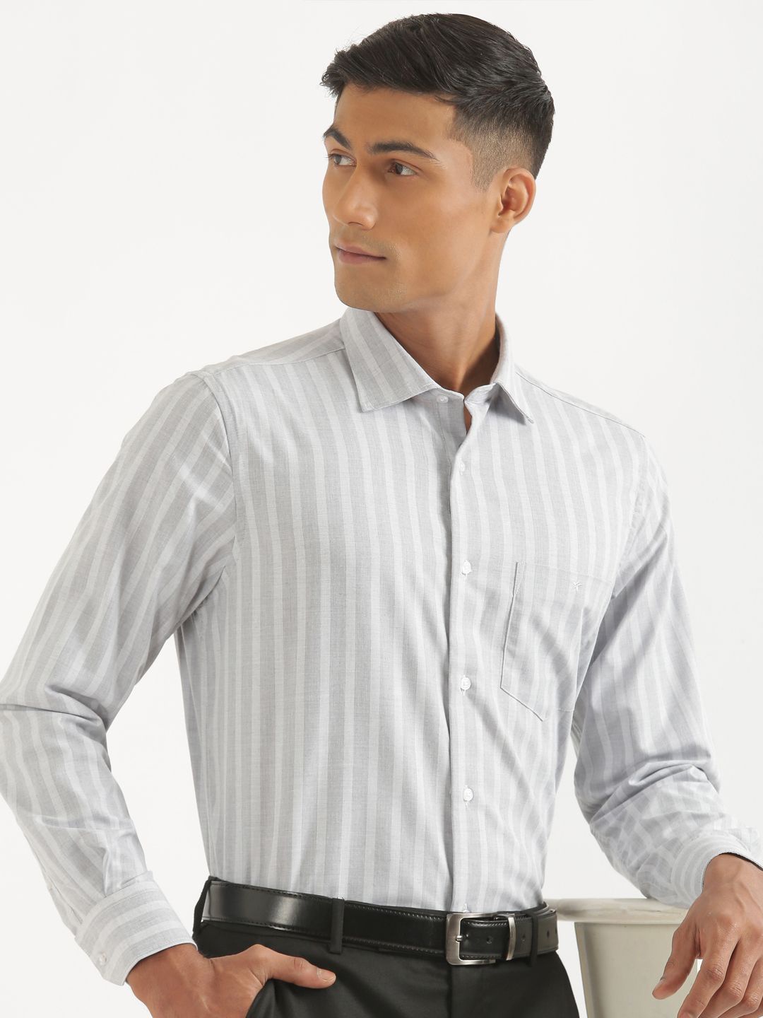 

CROYDON UK Men Comfort Opaque Striped Casual Shirt, Grey