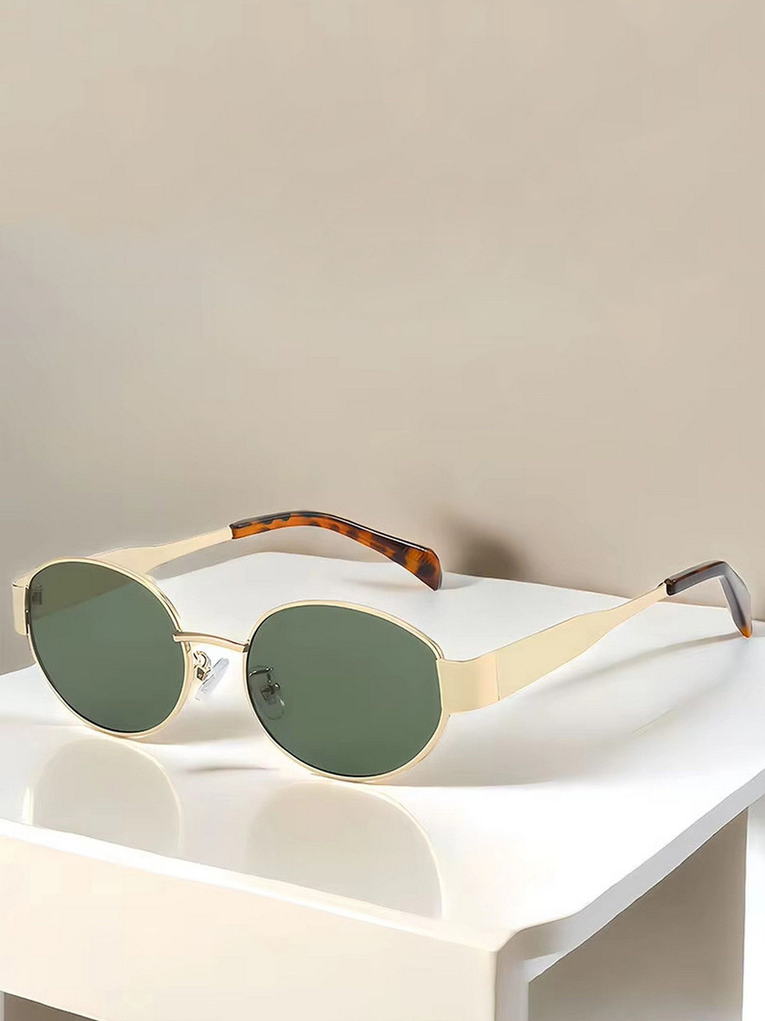 

Dervin Women Oval Sunglasses with UV Protected Lens DRVN764-Gold, Green