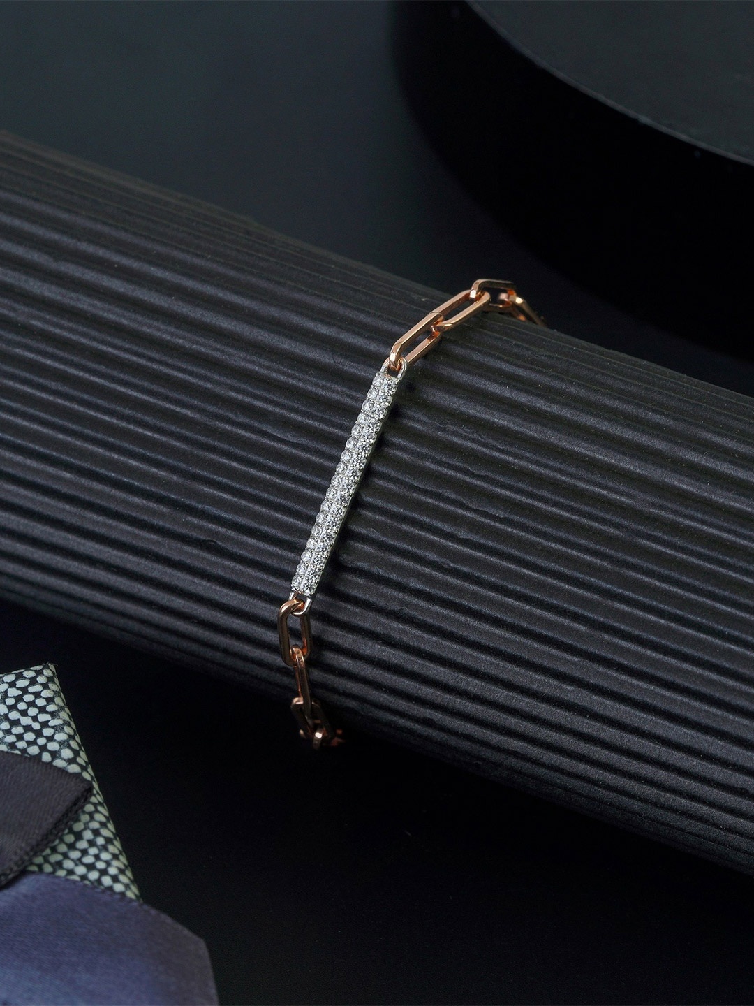 

KIORAH Women Sterling Silver Rose Gold-Plated Link Bracelet