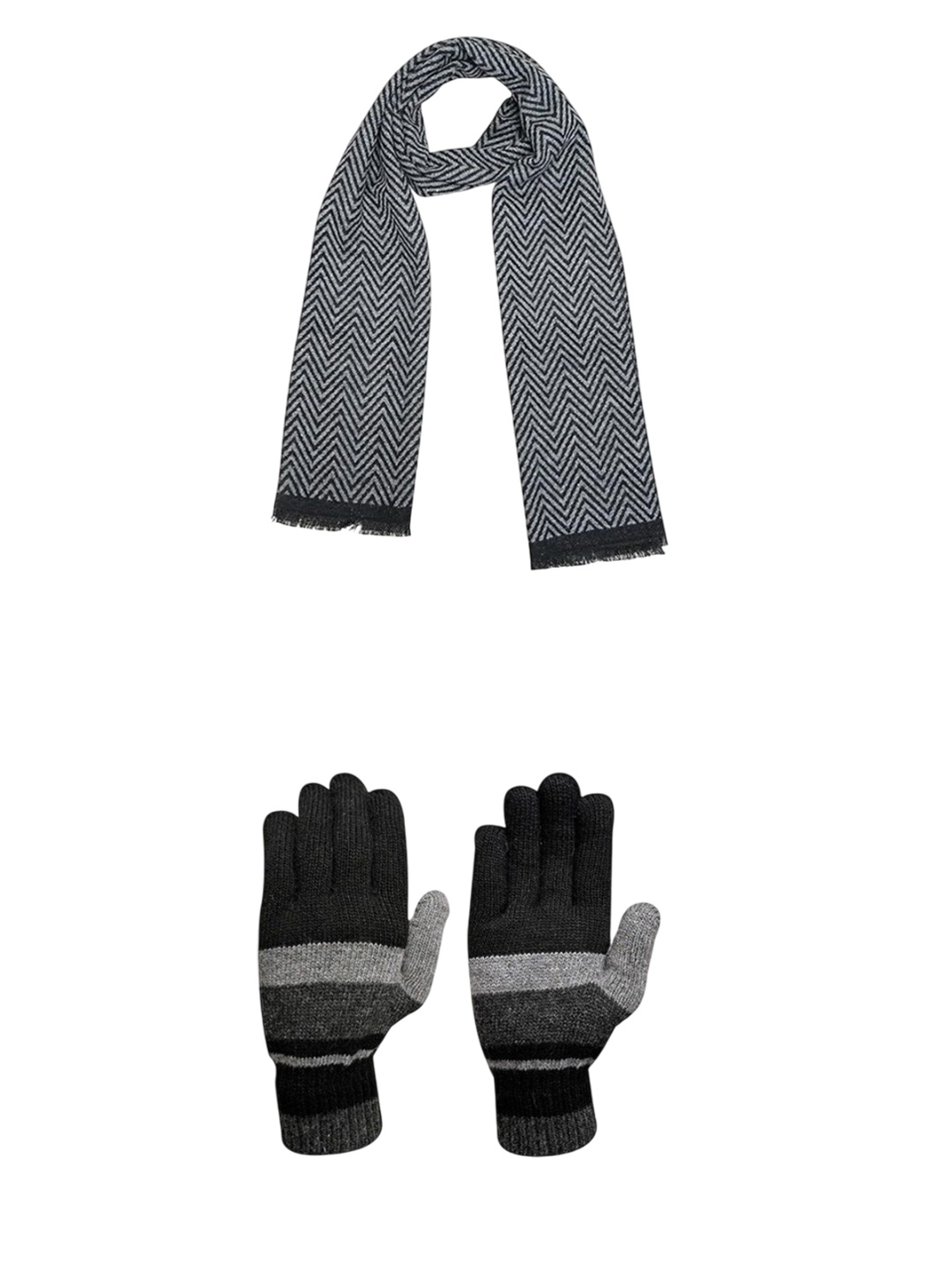 

LOOM LEGACY Men Striped Acrylic Winter Gloves, Black
