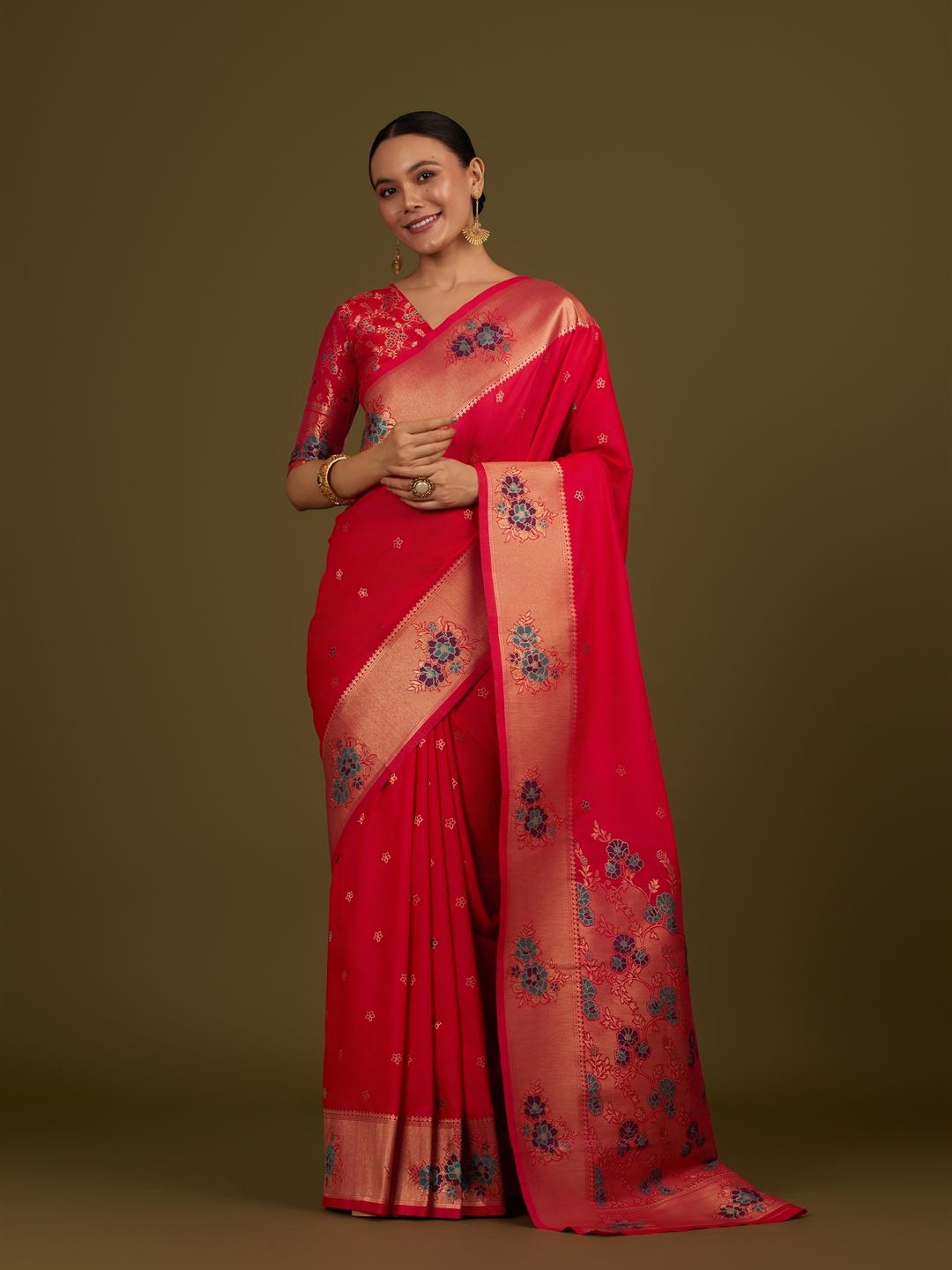 

MONJOLIKA FASHION Woven Design Zari Banarasi Saree, Pink