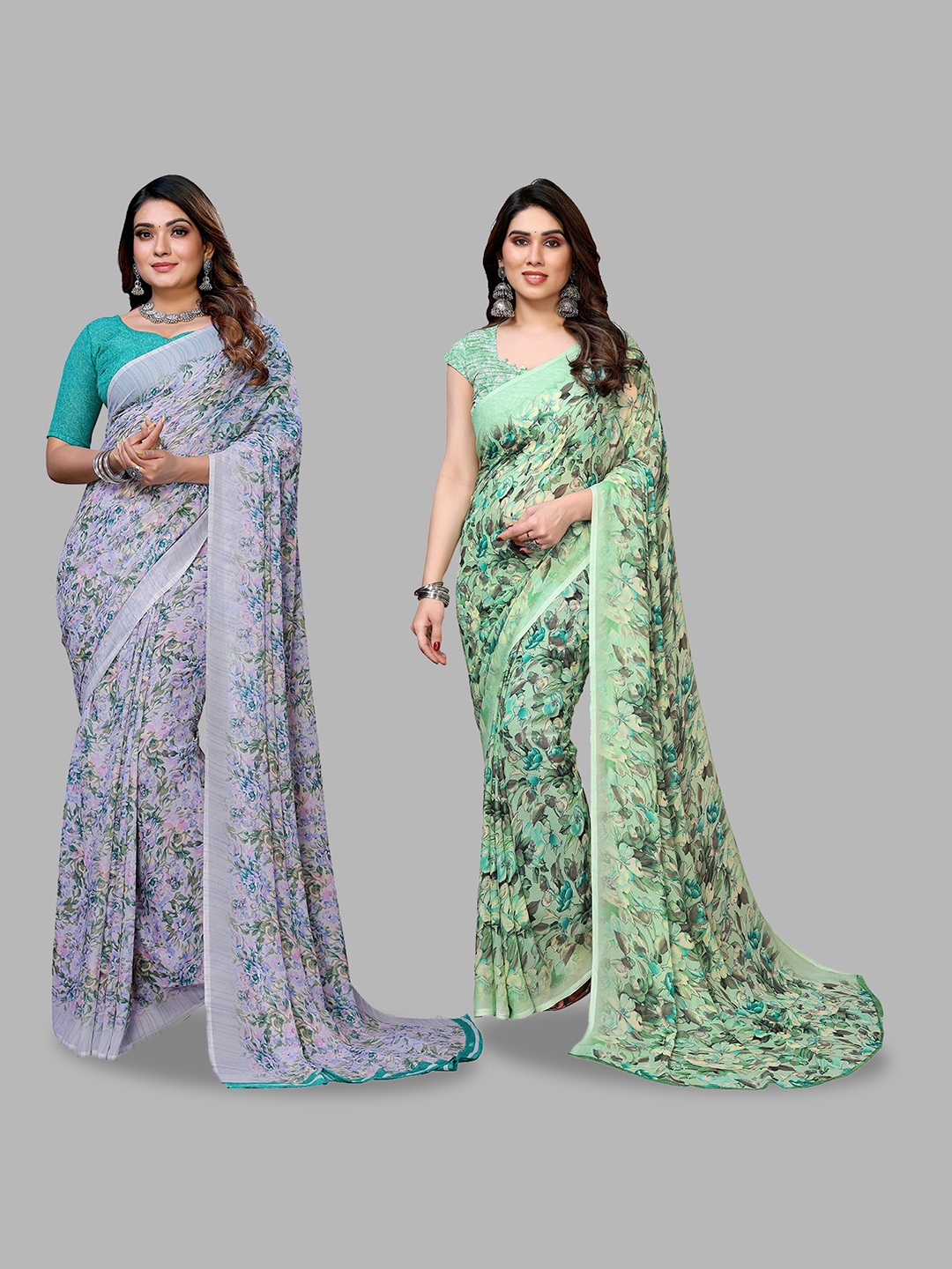 

Moda Rapido Floral Poly Georgette Saree, Grey