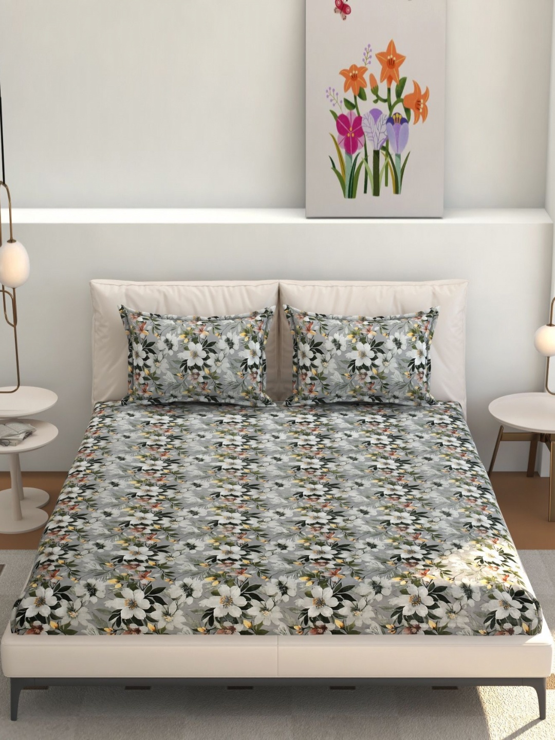 

CHHILAKIYA Multicoloured Floral 210 TC Queen Bedsheet with 2 Pillow Covers, Multi