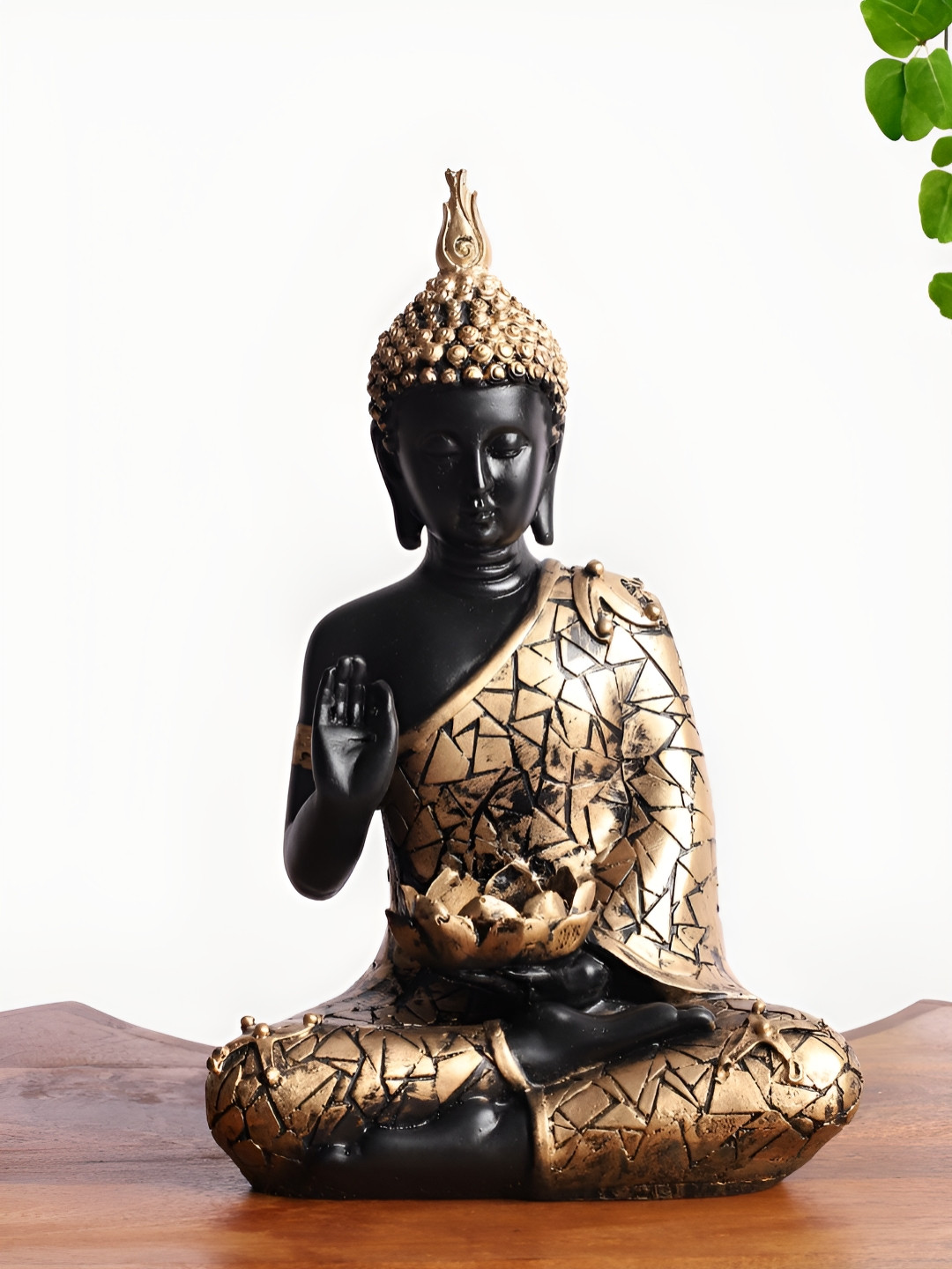 

INTERNATIONAL GIFT Black And Gold Toned Meditating Buddha Idol Showpiece