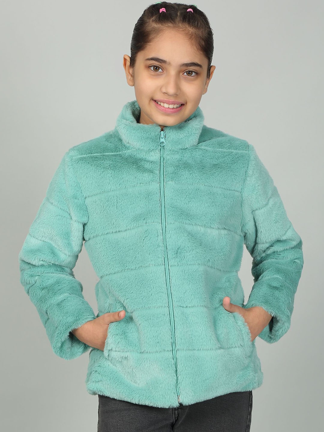 

Cantabil Girls Stand Collar Solid Woollen Casual Parka Jacket, Turquoise blue