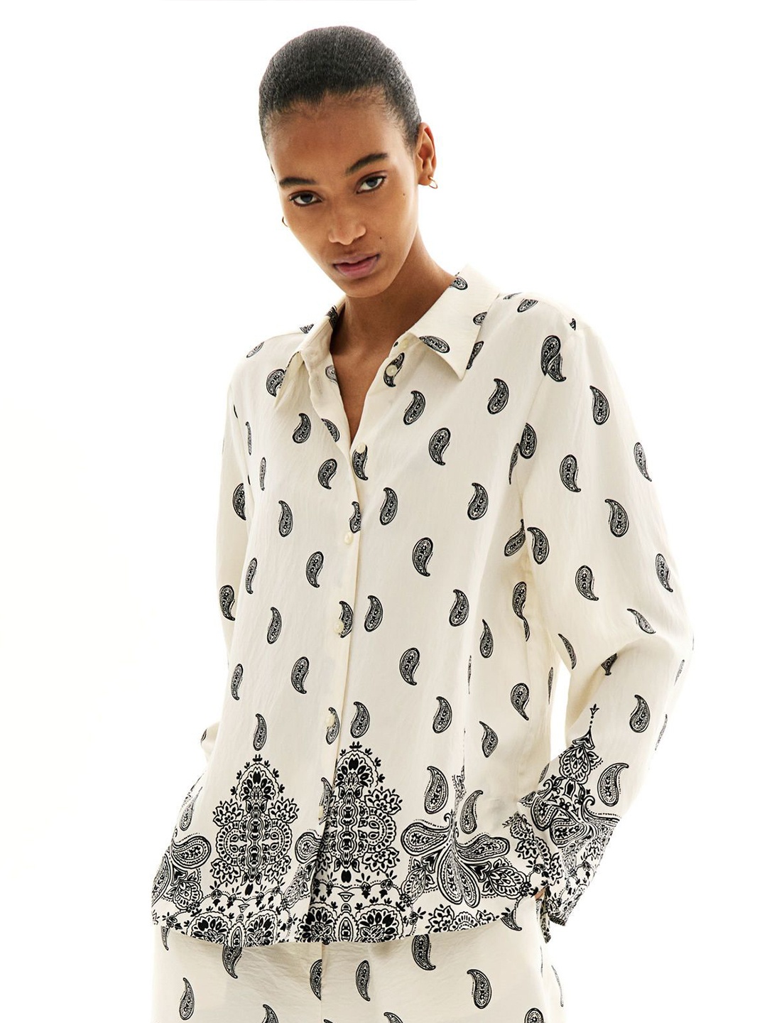 

H&M Patterned Twill Shirt, White