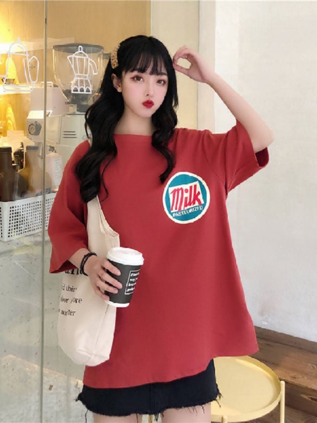 

DressBerry Women Typography Printed Oversized T-shirt, Red