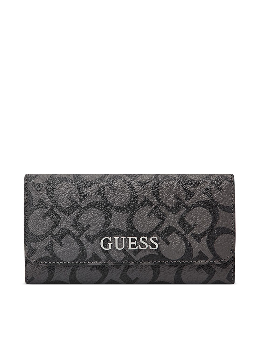 

GUESS Women Brand Logo Printed Abbas Slim Three Fold Wallet, Charcoal