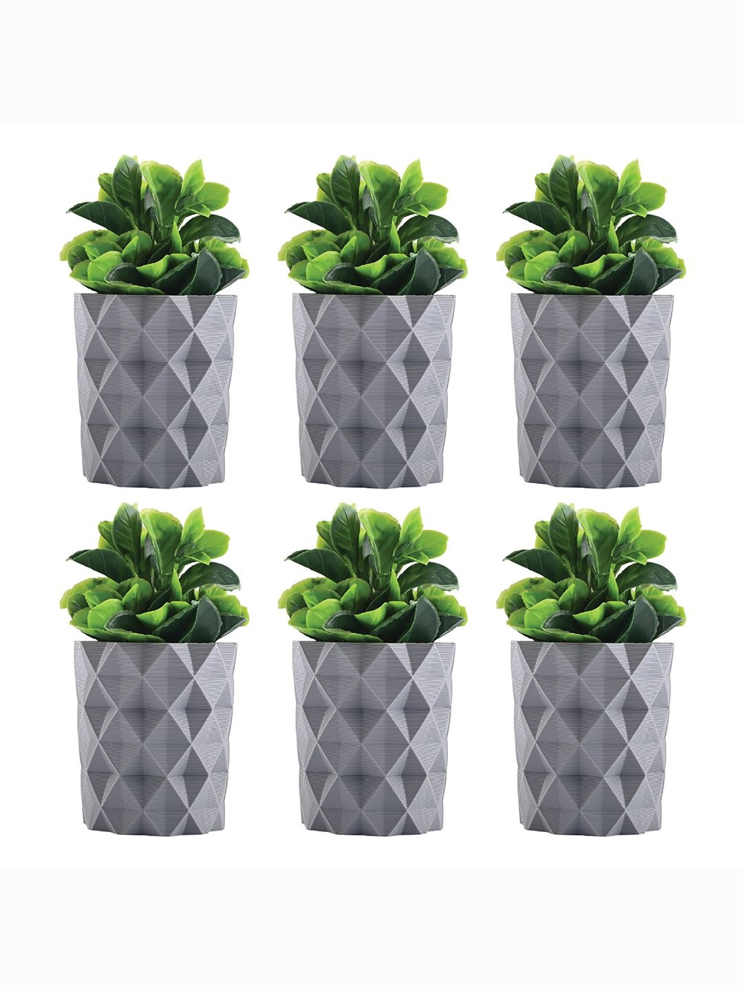 

Kuber Industries Grey & Green 6 Pieces Textured Artificial Plants With Pots