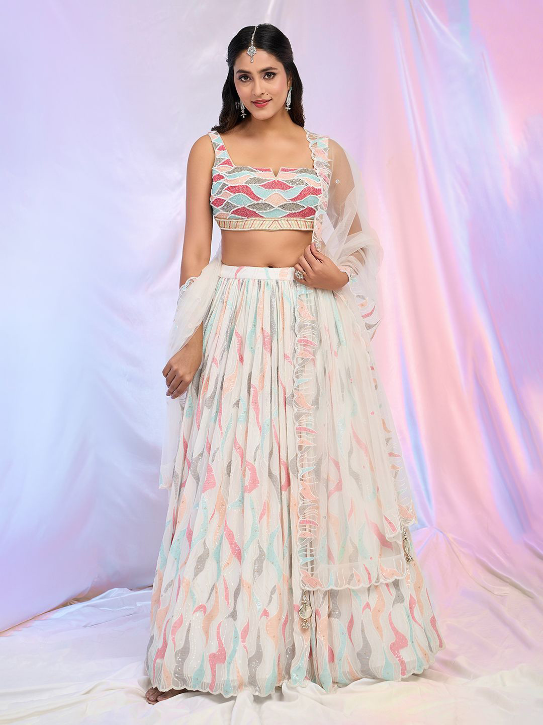 

Alaya Advani Embroidered Sequinned Ready to Wear Lehenga & Blouse With Dupatta, White
