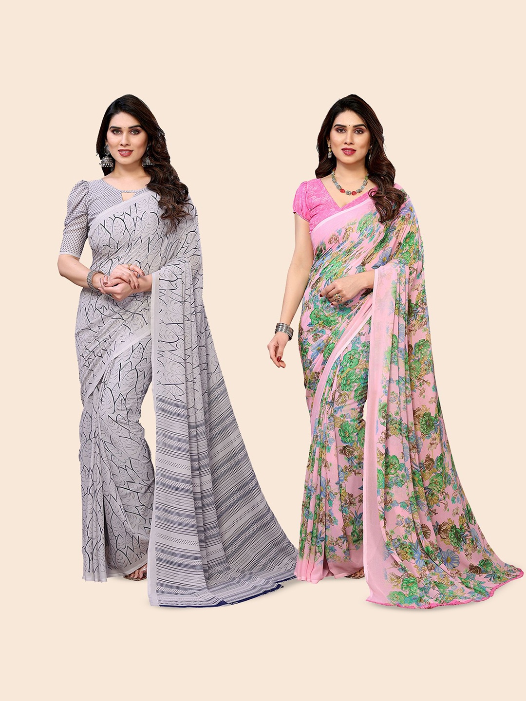 

Moda Rapido Floral Poly Georgette Saree, Pink
