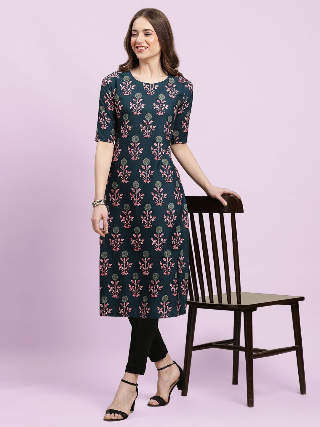 

Moda Rapido Women Printed Straight Kurta, Blue