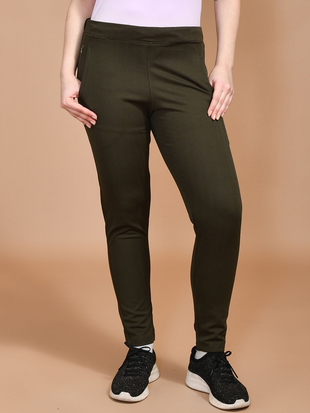 

SKYKNIT Women Regular Fit Mid-Rise Track Pants, Olive