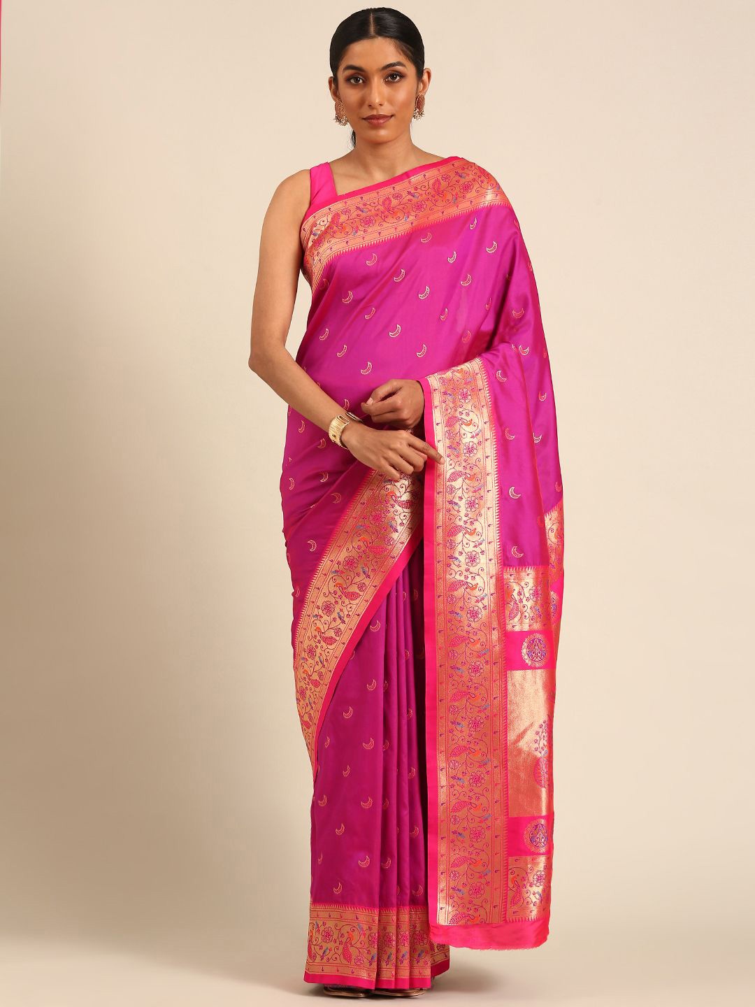 

Panzora Woven Design Zari Silk Blend Paithani Saree, Purple