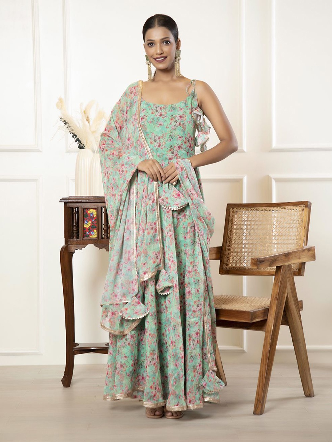

Urban Sundari Print Georgette Maxi Dress, Green