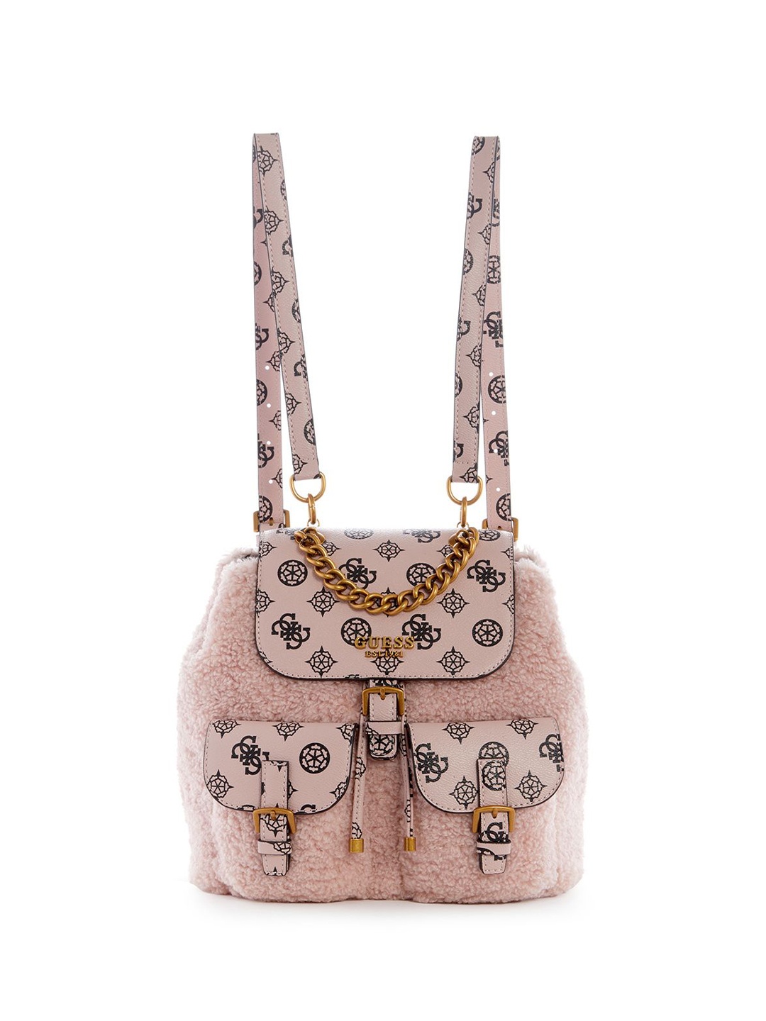 

GUESS Women Brand Logo Printed Flap Backpack, Pink