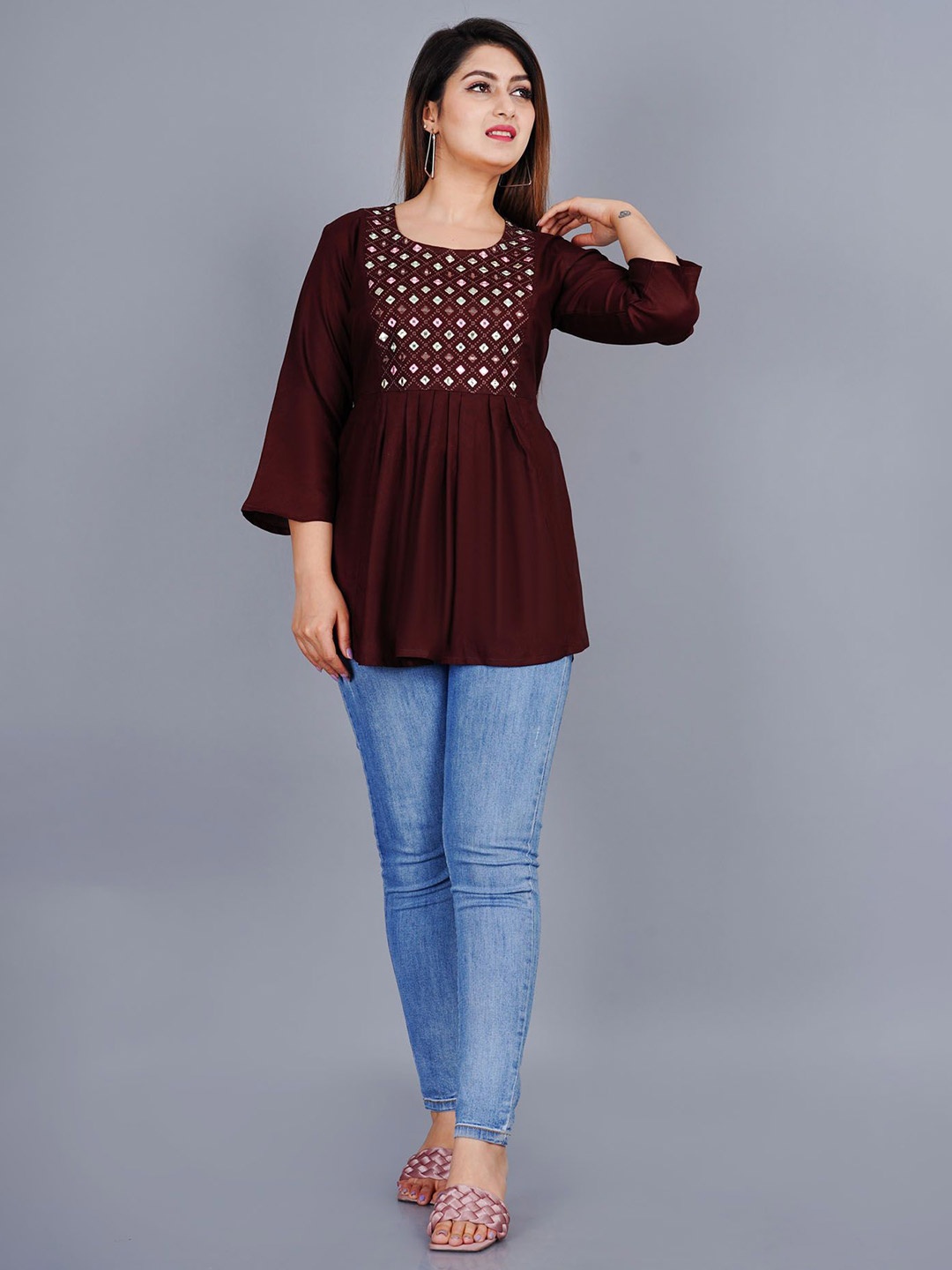 

L.H HANDICRAFTS Floral Print Ethnic Crop Top, Maroon