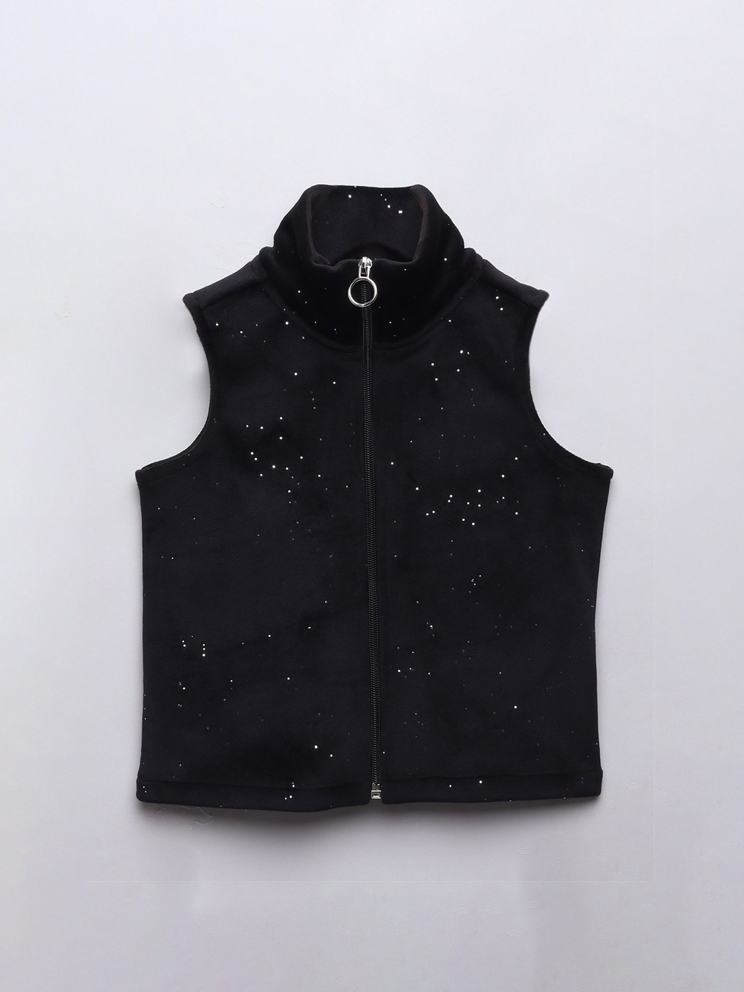 

taffykids Girls Spread Collar Solid Casual Gilet Jacket, Black