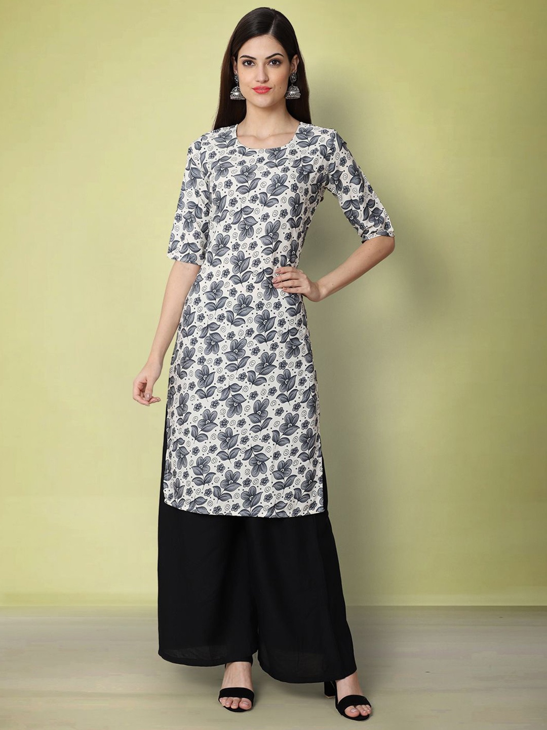 

Moda Rapido Floral Printed Round Neck Straight Kurta, White