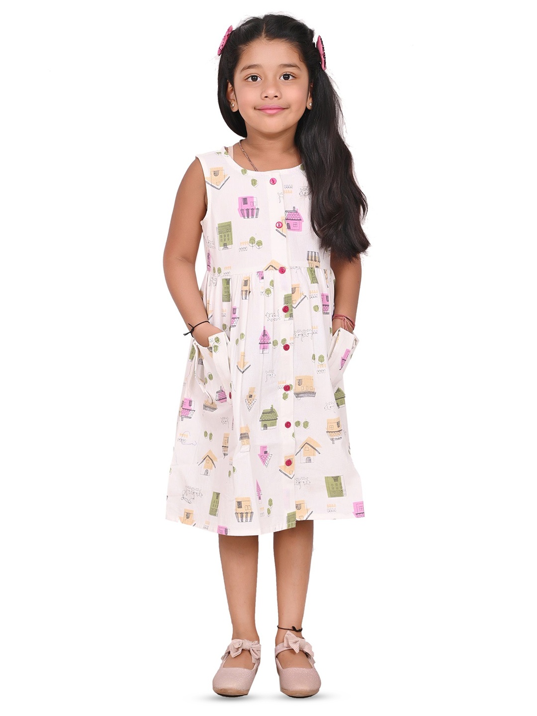 

GIANNA Girls Printed Cotton A-Line Dress, White
