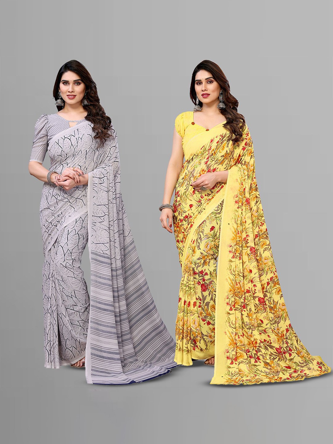 

Moda Rapido Floral Poly Georgette Saree, Grey
