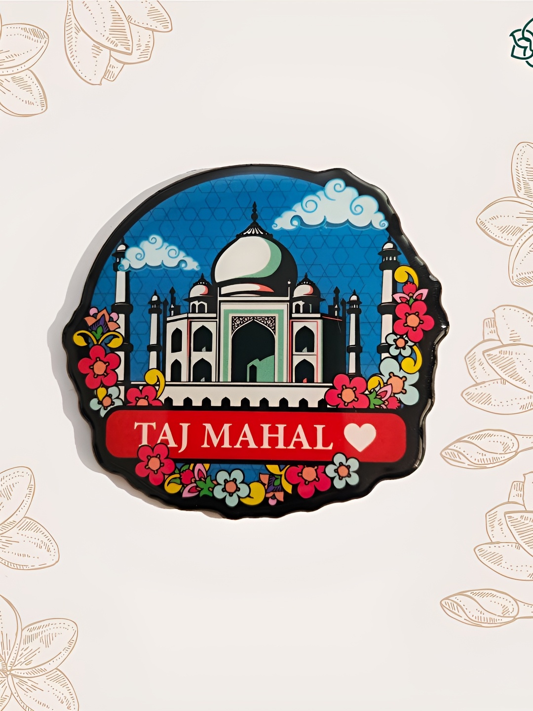 

MAATIR DESIGNS Blue & Red Printed Round Taj Floral Art Magnet