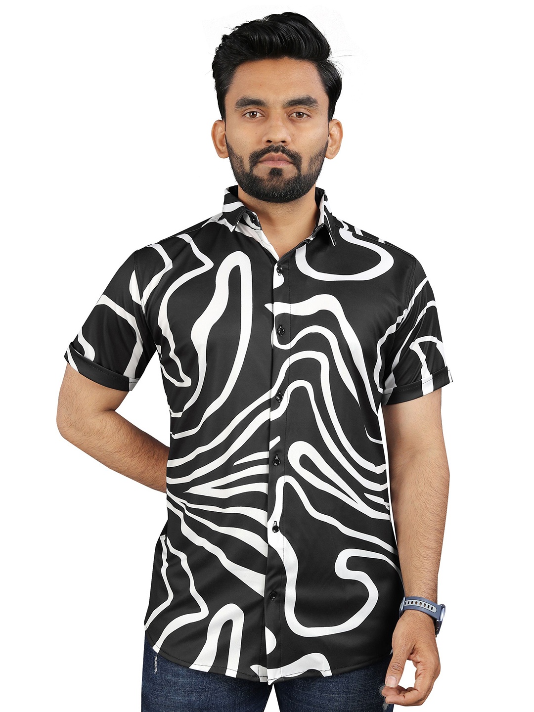 

Fashion FRICKS Men Classic Floral Opaque Printed Casual Shirt, Black