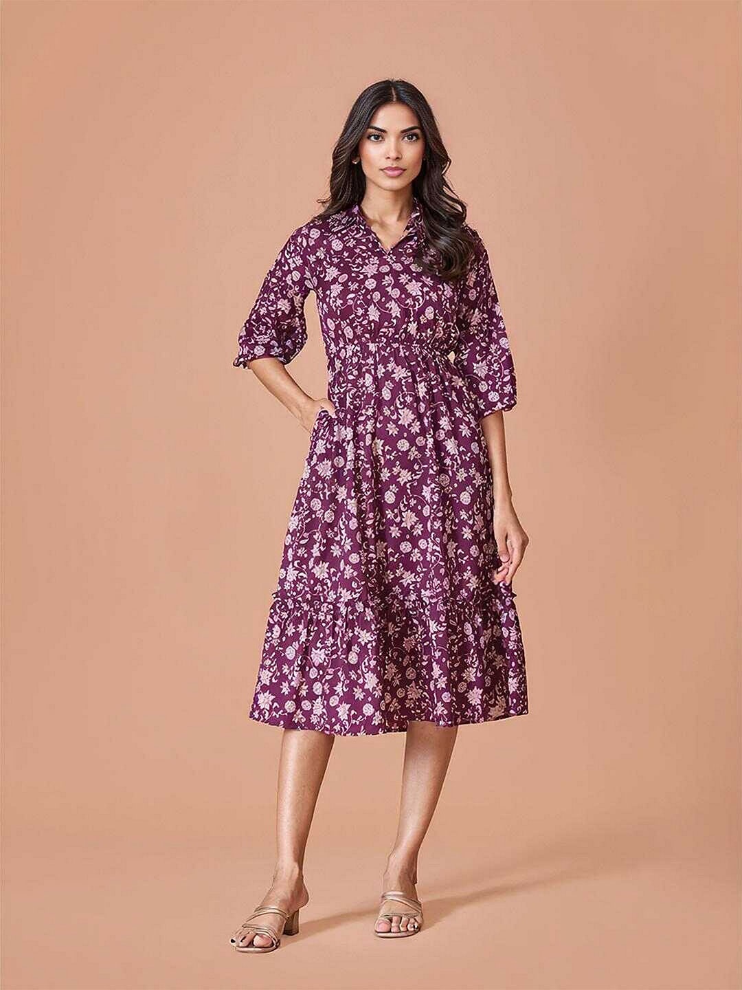 

DressBerry Floral Printed Fit & Flare Midi Dress, Maroon