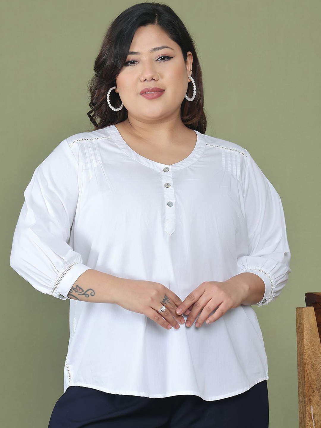 

theRebelinme Women V-Neck Pure Cotton Plus Size Boxy Top, White