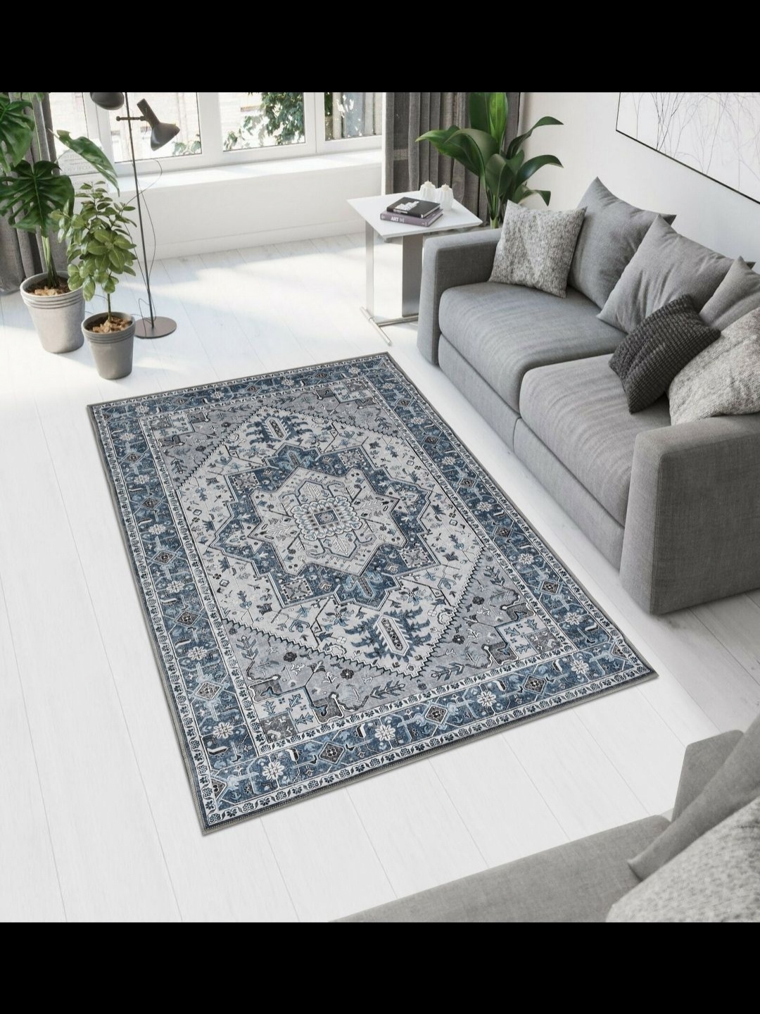 

MAA HOME CONCEPT Blue Floral Anti-Skid Woollen Carpet