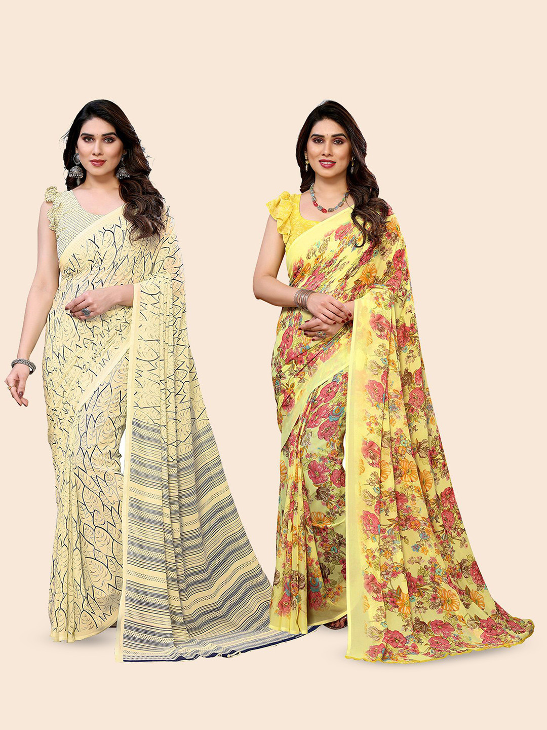 

Moda Rapido Floral Poly Georgette Saree, Yellow