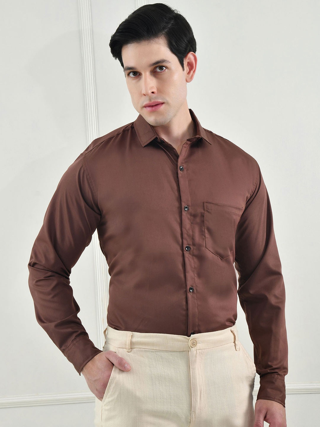 

BOWLIFESTYLE Men Comfort Opaque Formal Shirt, Brown