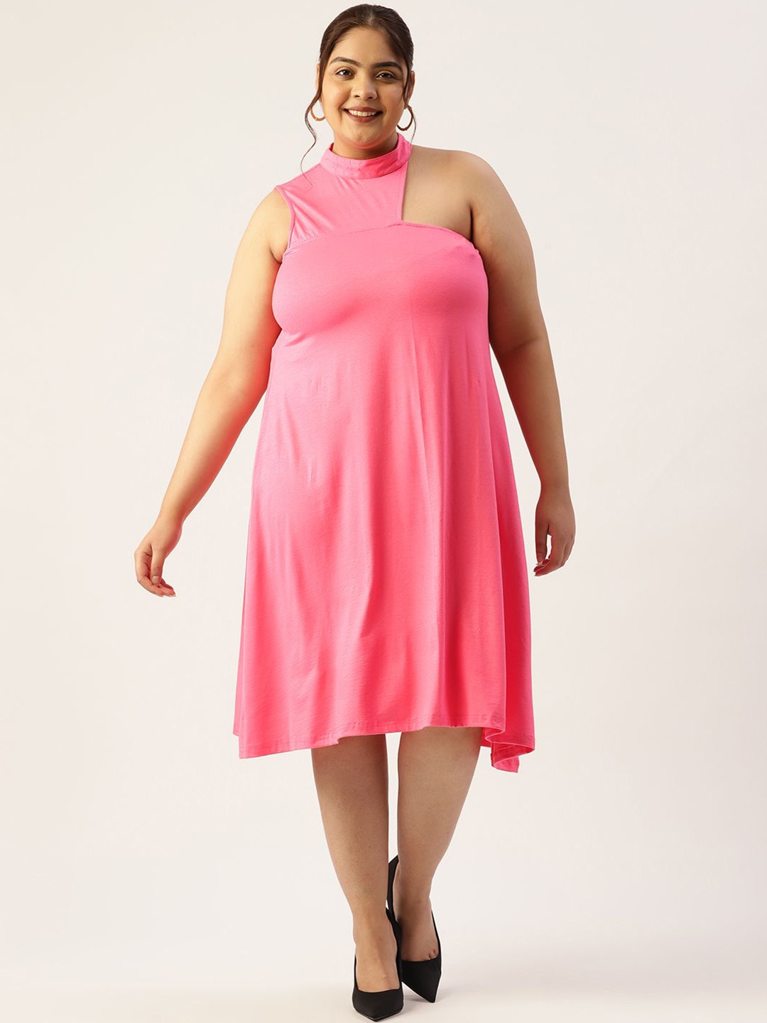

theRebelinme Women Plus Size Midi A-Line Dress, Pink