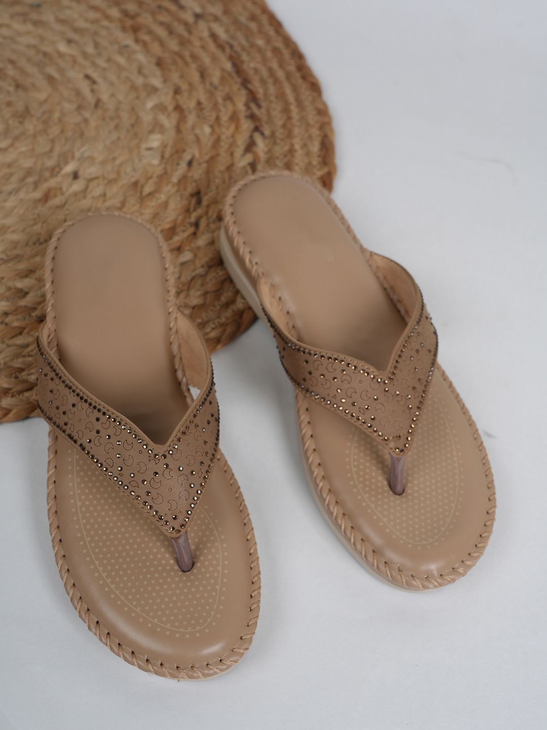

Style Shoes Women T-Strap Flats, Beige