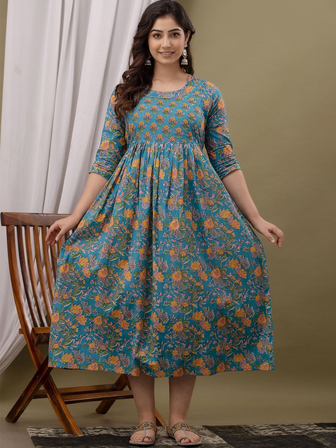 

UrbanRang Women Cotton Floral Printed Maternity Maxi Dress, Green