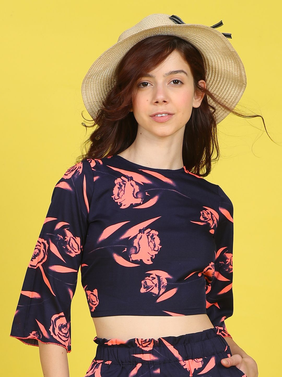 

Cutiekins Floral Print Crop Top, Navy blue