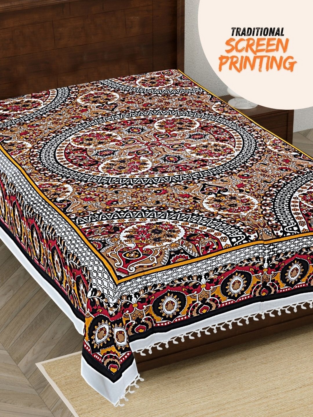 

HASHCART White & Brown Printed 210 TC Pure Cotton Single Bedsheet 2.30m x 1.52m