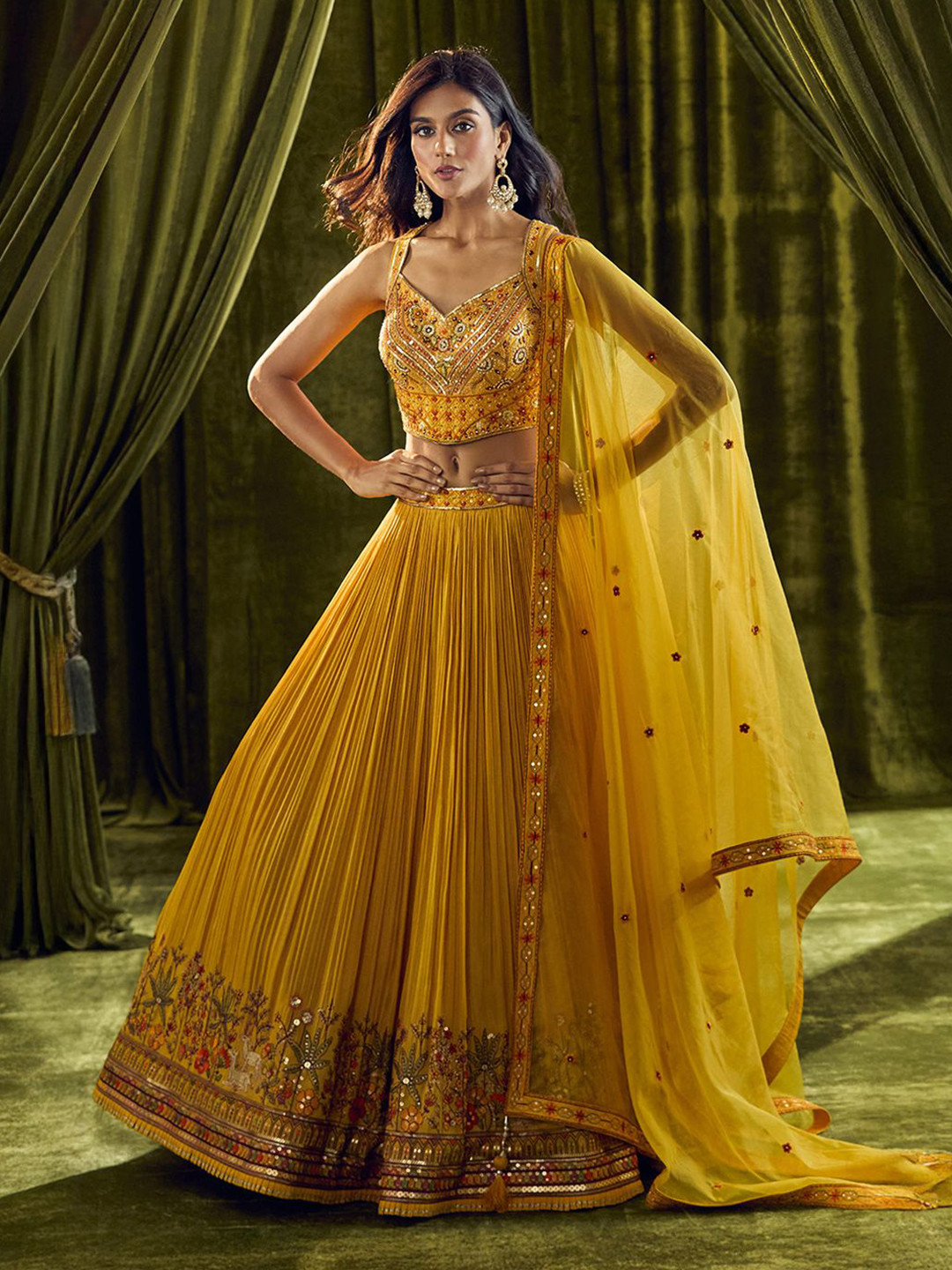 

Alaya Advani Embroidered Thread Work Ready to Wear Lehenga & Blouse With Dupatta, Yellow